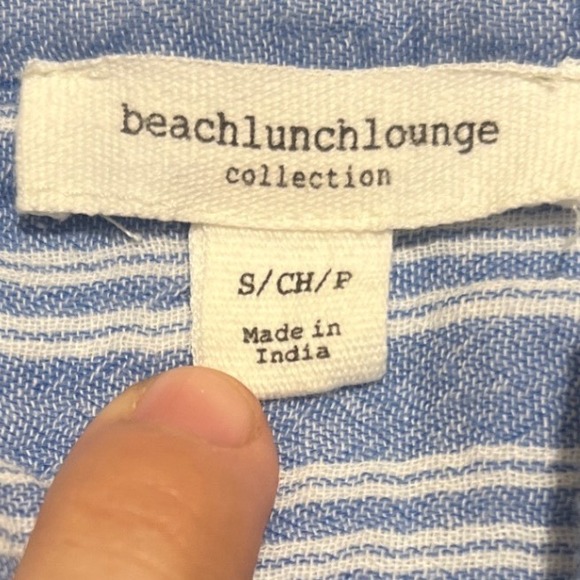 beachlunchlounge Collection Shirt Blue White Stripe Linen Blend  Top Women's S - Picture 3 of 8